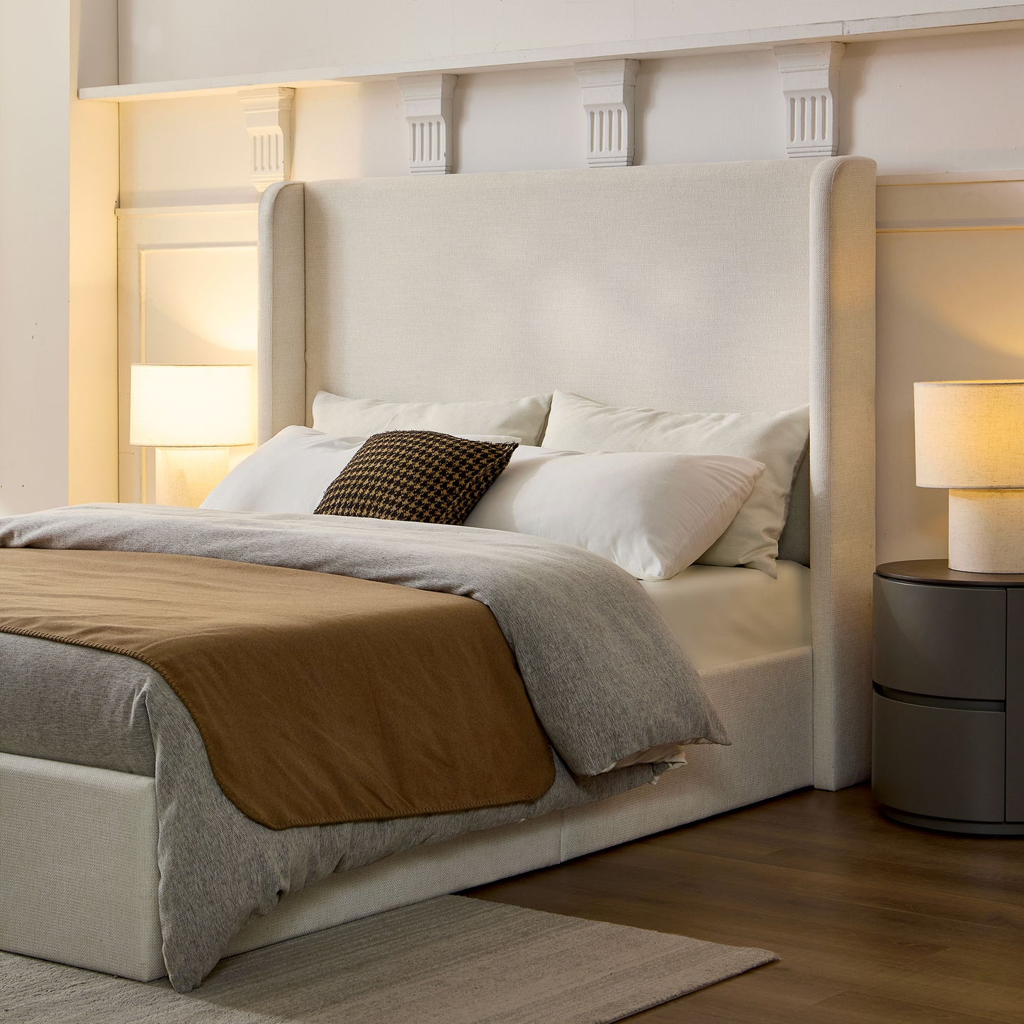 Carmen Upholstered Wingback Bed and Headboard