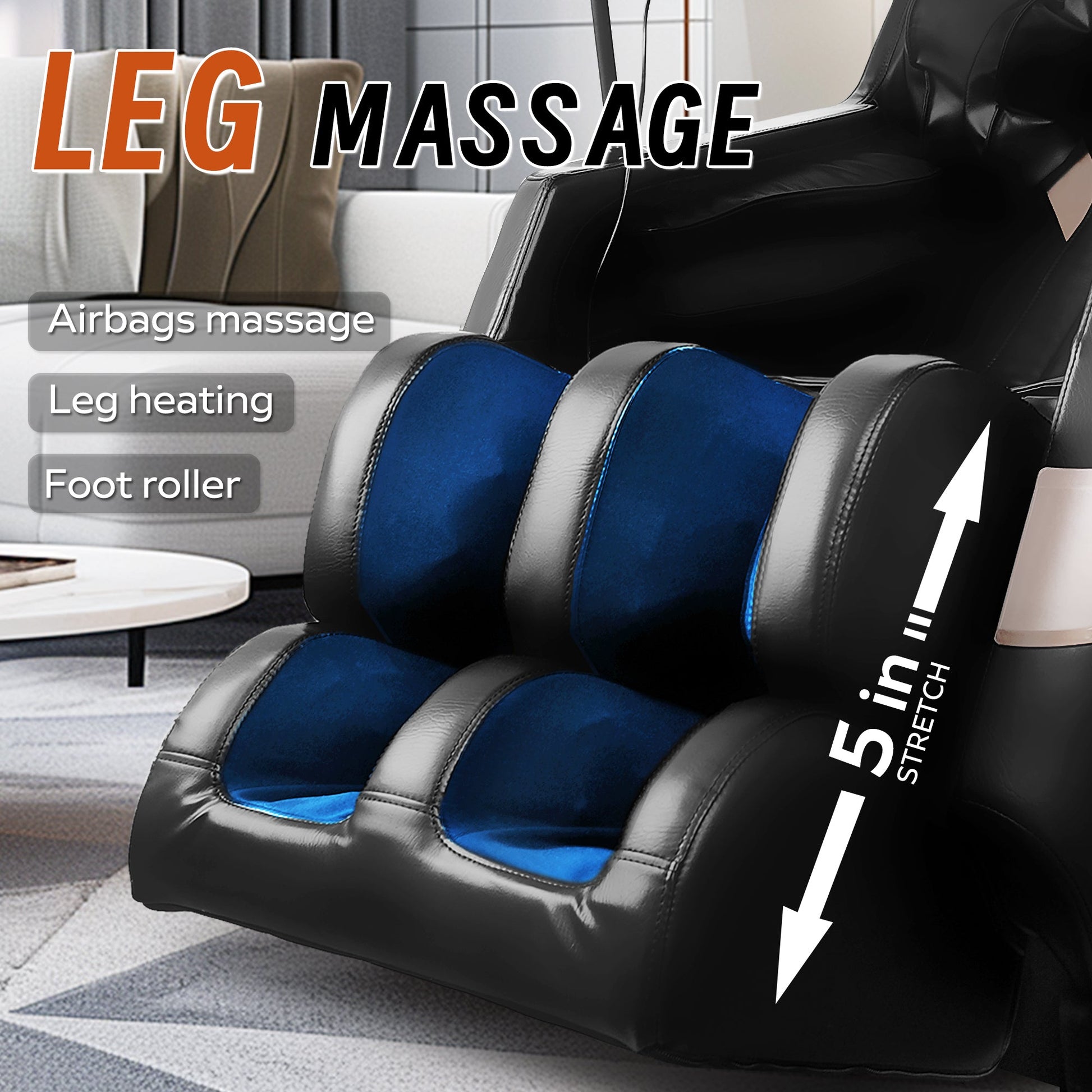 Massage chair by HouseOfZazla in black with blue accents, a recliner with Bluetooth & speakers on Tampa Home & Garden Store