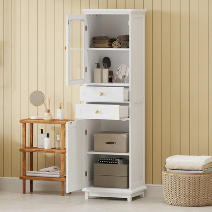Tall Bathroom Storage Cabinet with Glass Doors