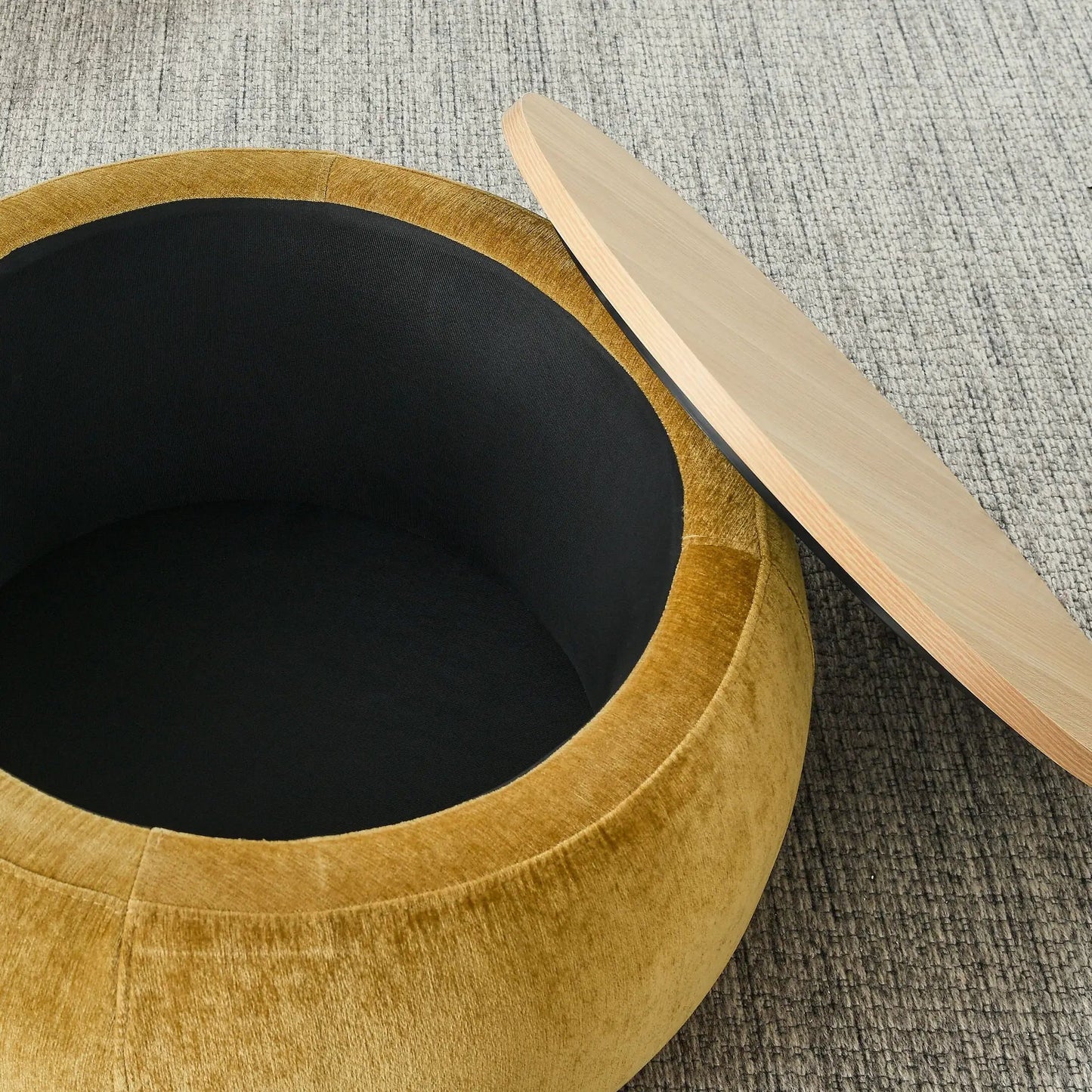 Round storage ottoman 2-in-1 mustard velvet black top frame by Unique Piece Furniture on Tampa Home & Garden Store