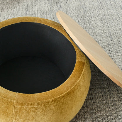 Round storage ottoman 2-in-1 mustard velvet black top frame by Unique Piece Furniture on Tampa Home & Garden Store