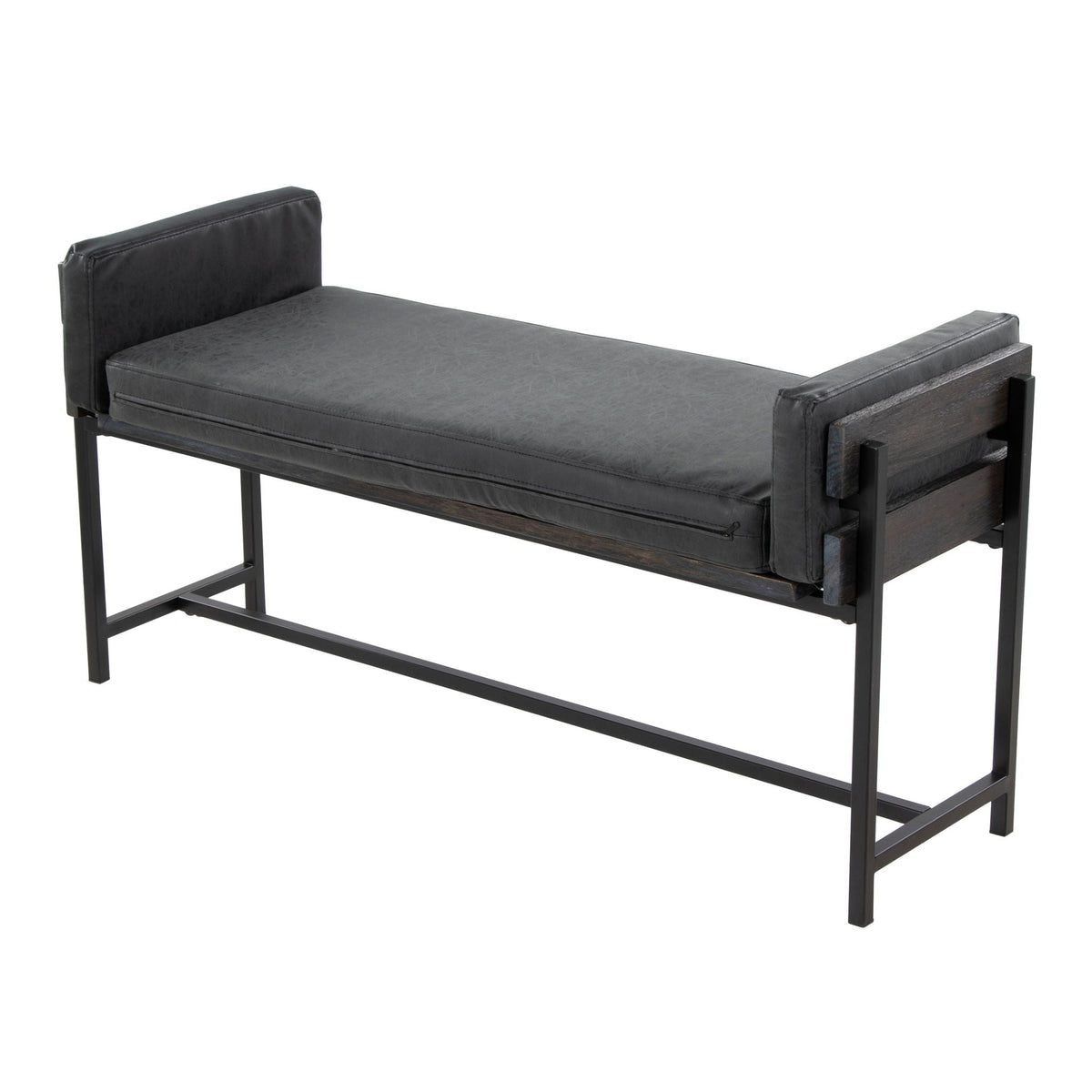 Farmhouse Luxe Upholstered Bench with Wood Panel Accent, gray upholstery by HouseOfZazla on Tampa Home & Garden Store