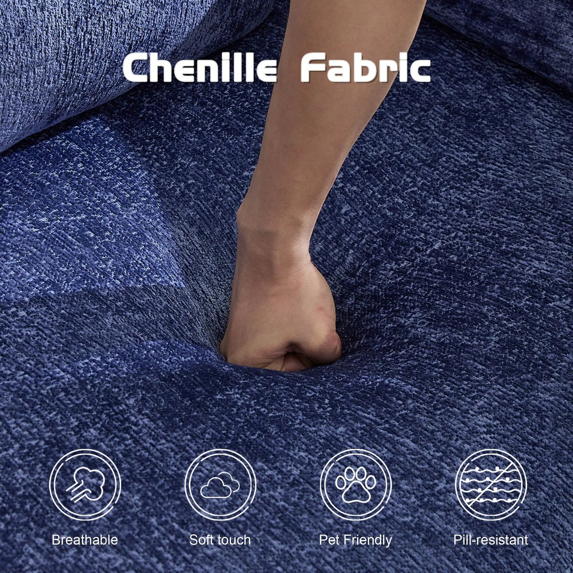 Convertible floor sofa bed futon sofa in blue chenille fabric by Unique Piece Furniture on Tampa Home & Garden Store
