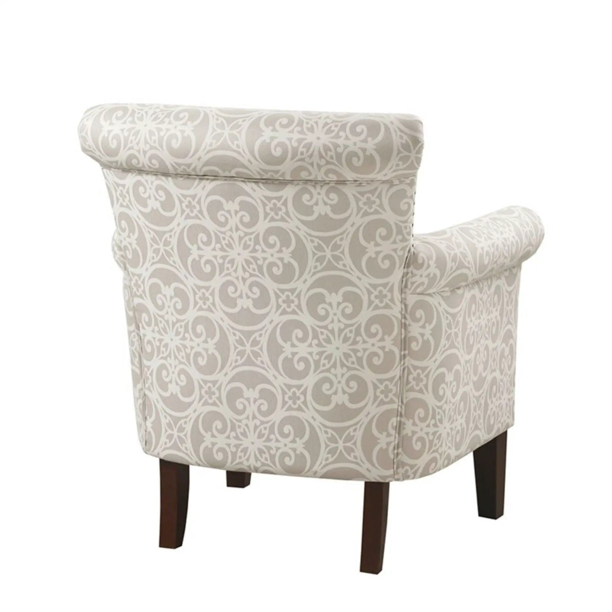 Brooke Tight Back Club Chair beige patterned fabric with dark wood legs Unique Piece Furniture on Tampa Home & Garden Store