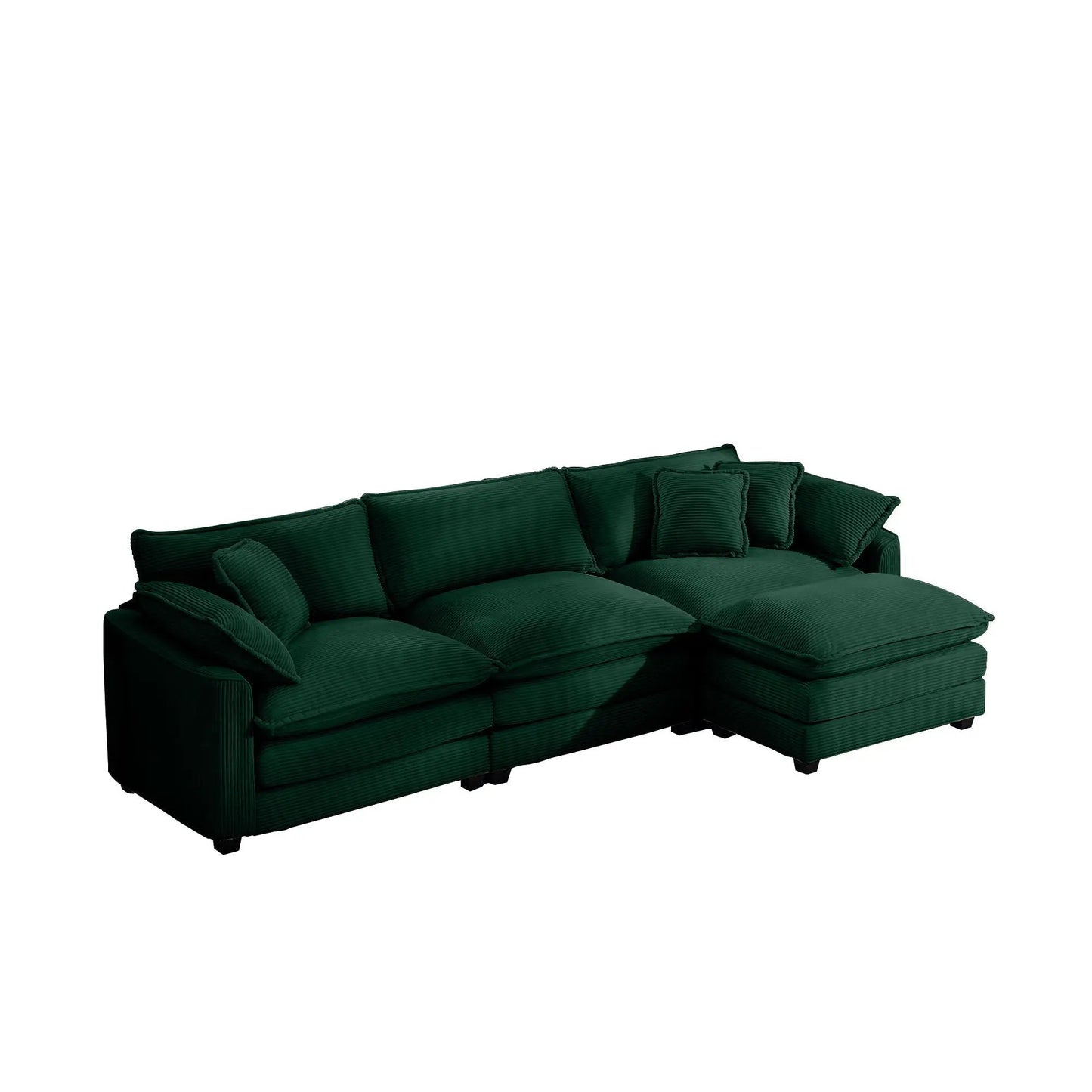 Dark green modular cushion sofa with ottoman, deep seating and low back; 3-piece living room set by Unique Piece Furniture on Tampa Home & Garden Store