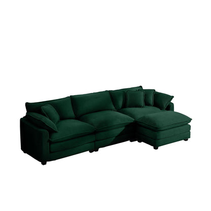 Dark green modular cushion sofa with ottoman, deep seating and low back; 3-piece living room set by Unique Piece Furniture on Tampa Home & Garden Store