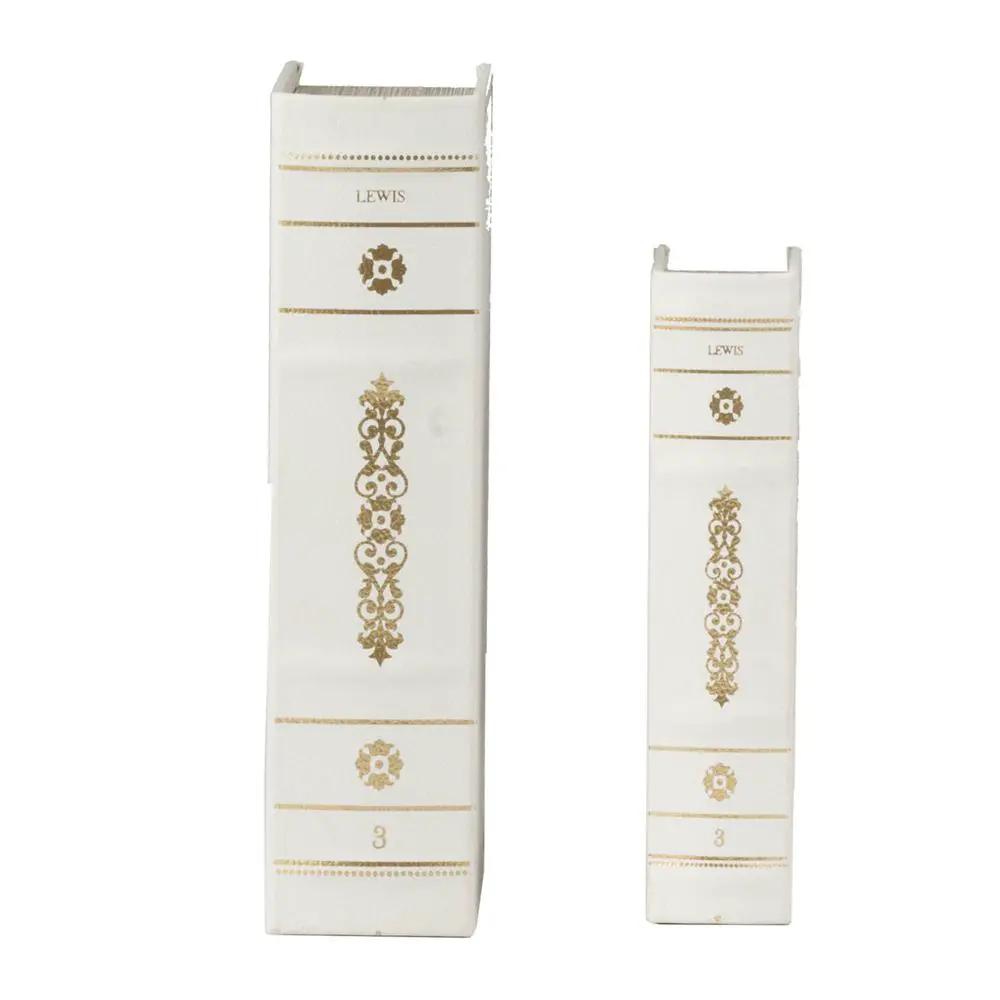 Book Boxes Set in White and Gold Faux Leather