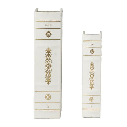 Book Boxes Set in White and Gold Faux Leather