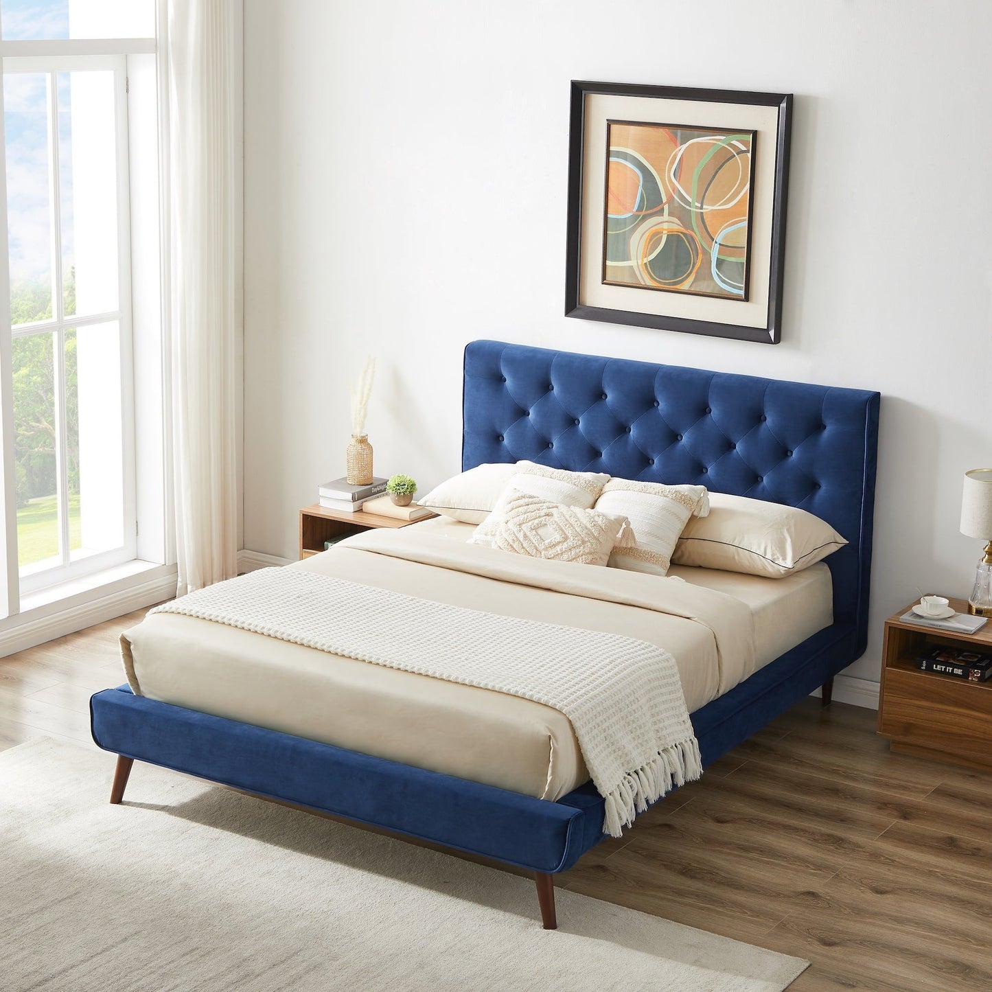 Dillon Mid Century Platform Bed and Headboard