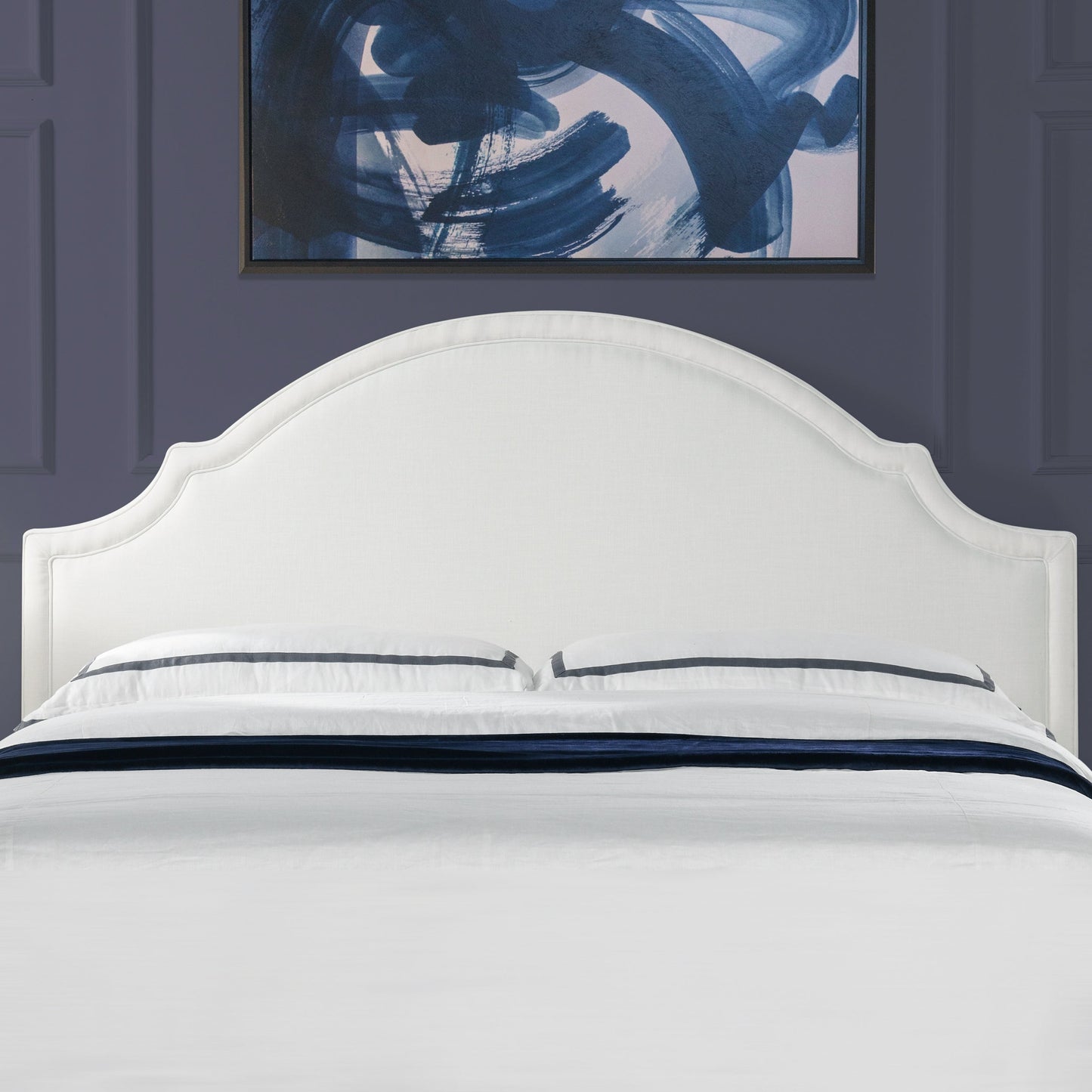 Catherine Upholstered King Headboard Antique HouseOfZazla white curved headboard with piping on Tampa Home & Garden Store