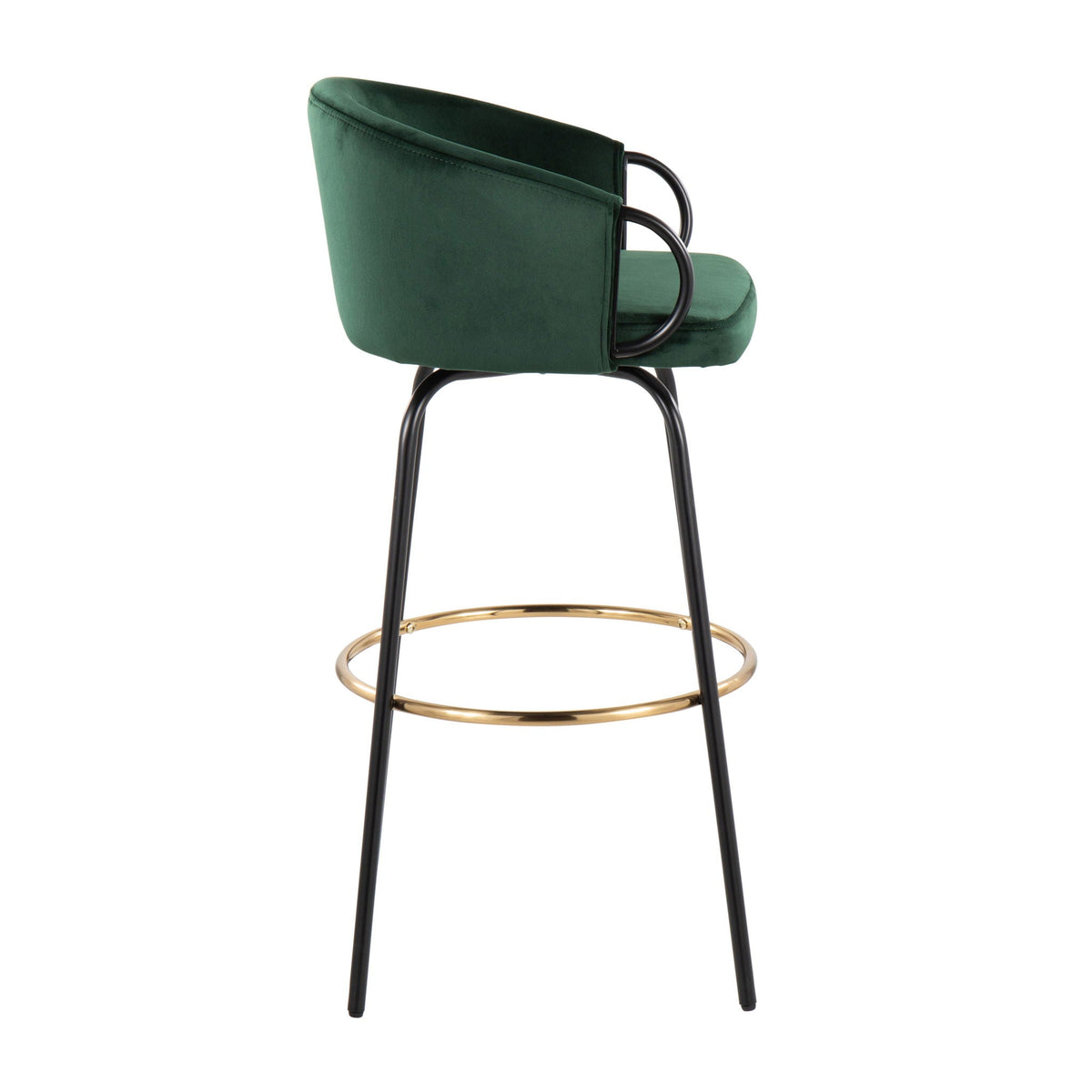 Claire Contemporary Green Velvet Barstool with black metal legs and gold footring on Tampa Home & Garden Store