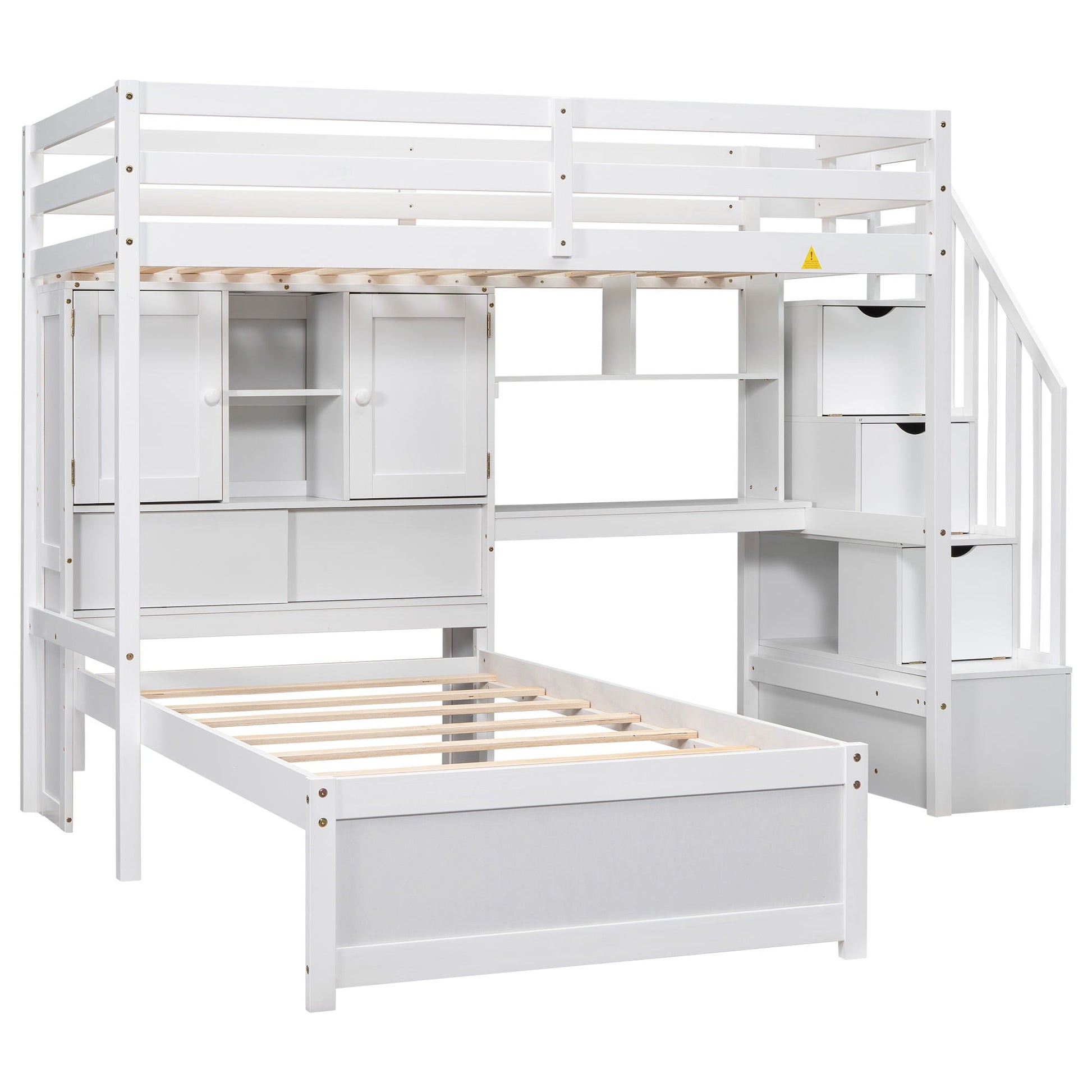 Loft bed with built-in desk and staircase in white finish under-loft storage and drawers on Tampa Home & Garden Store