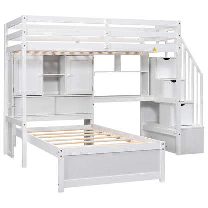 Loft bed with built-in desk and staircase in white finish under-loft storage and drawers on Tampa Home & Garden Store