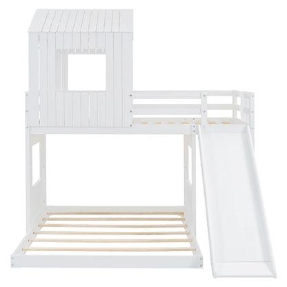 Loft Bunk Bed with Playhouse by HouseOfZazla, white finish with ladder and slide on Tampa Home & Garden Store