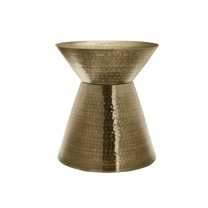 Drum Accent Side Table hammered brass finish, contemporary hourglass silhouette on Tampa Home & Garden Store