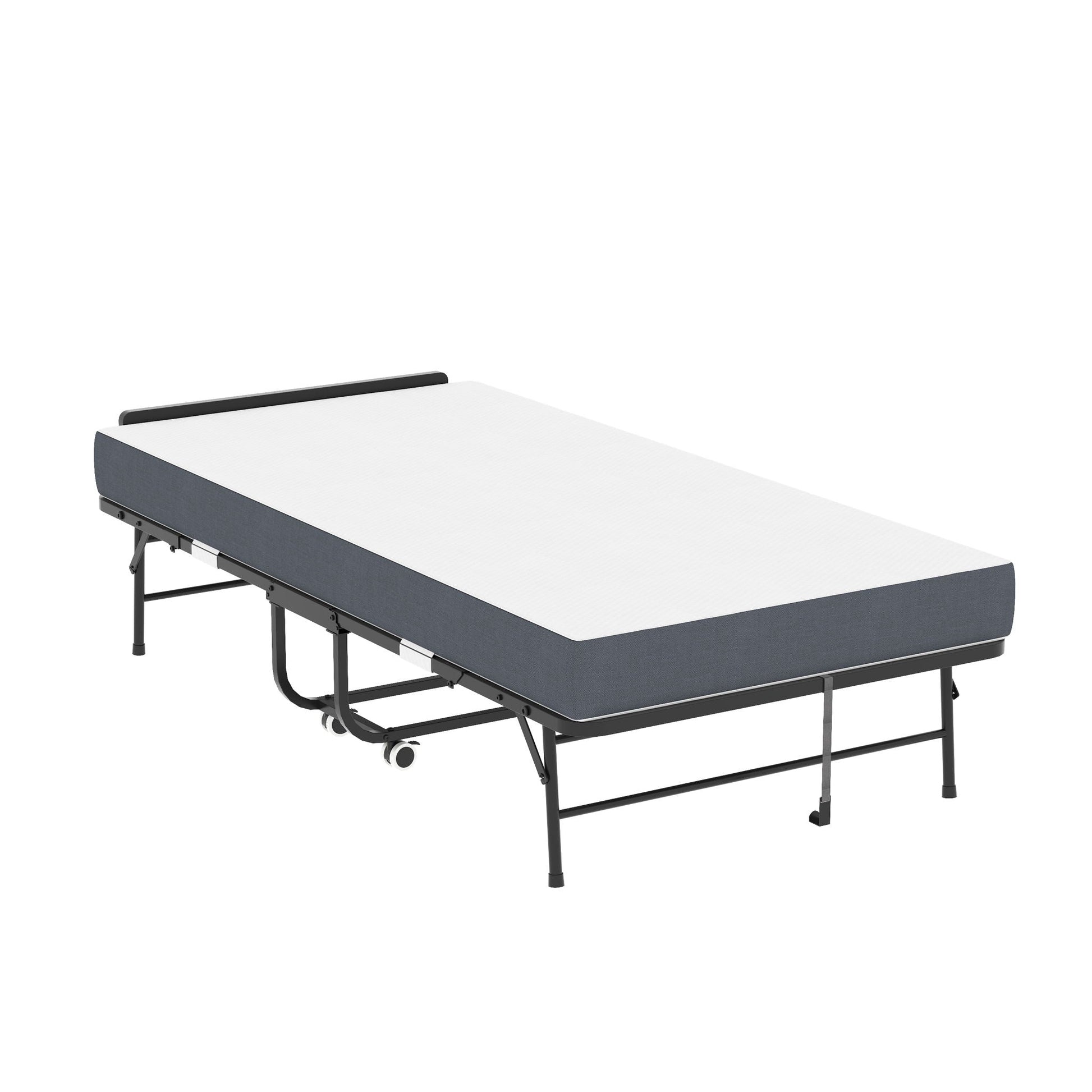 Twin folding bed on wheels with adjustable headboard and memory foam, black frame HouseOfZazla on Tampa Home & Garden Store