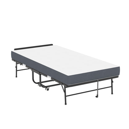 Twin folding bed on wheels with adjustable headboard and memory foam, black frame HouseOfZazla on Tampa Home & Garden Store