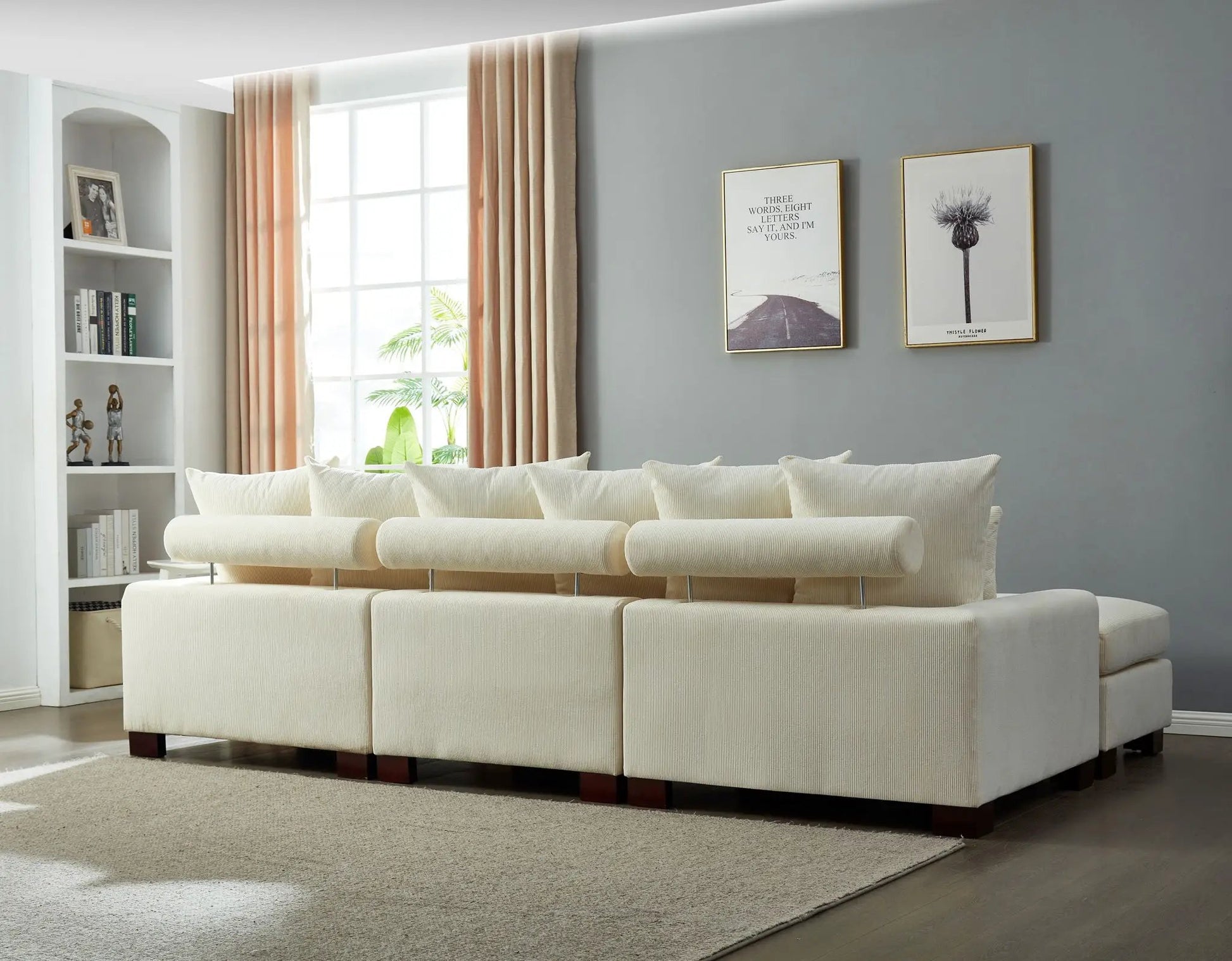 Cream fabric L/U-shaped couch, 5 seats, part of Unique Piece Furniture 3-piece living room set on Tampa Home & Garden Store