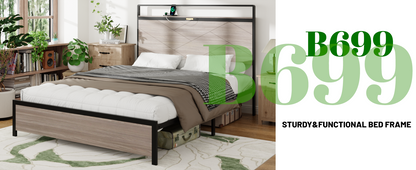 Antique Platform Bed Frame and Led Headboard
