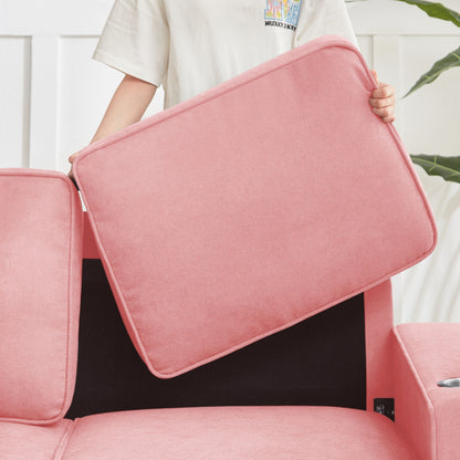 Modern Snowfleece Fabric 3 Seater Sofa With Cup Holder pink upholstery HouseOfZazla on Tampa Home & Garden Store