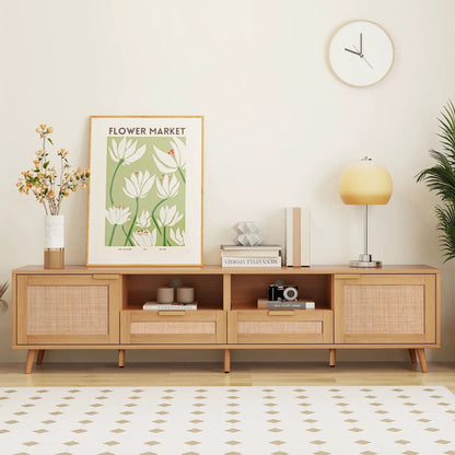 Rattan and Solid Wood TV Stand With Cable