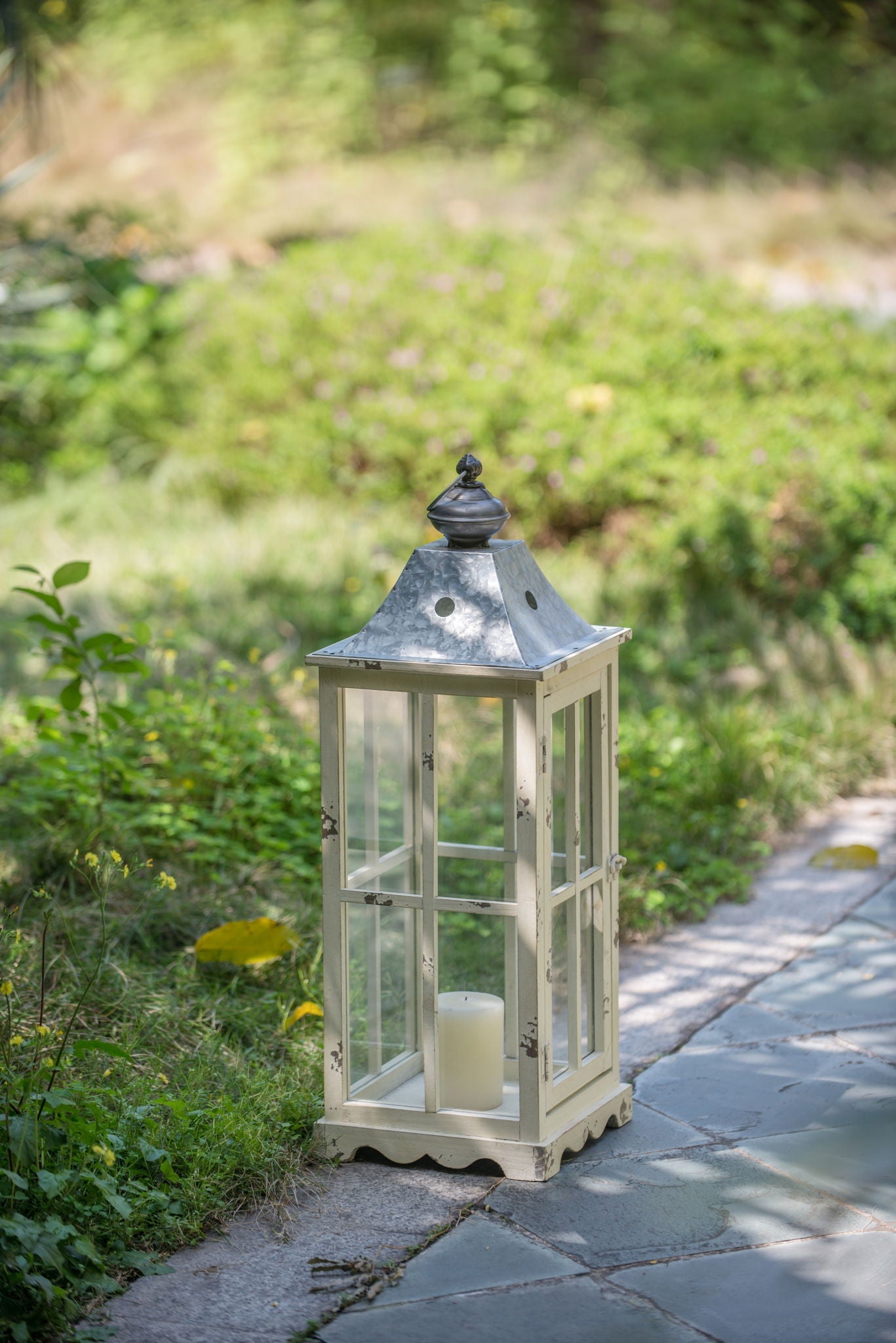 Ivory Wooden Candle Lantern and Vintage Decor