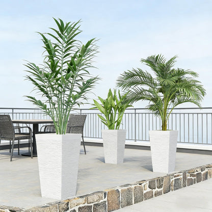 Stackable tapered planters set of 3 in white textured finish with leafy plants HouseOfZazla on Tampa Home & Garden Store
