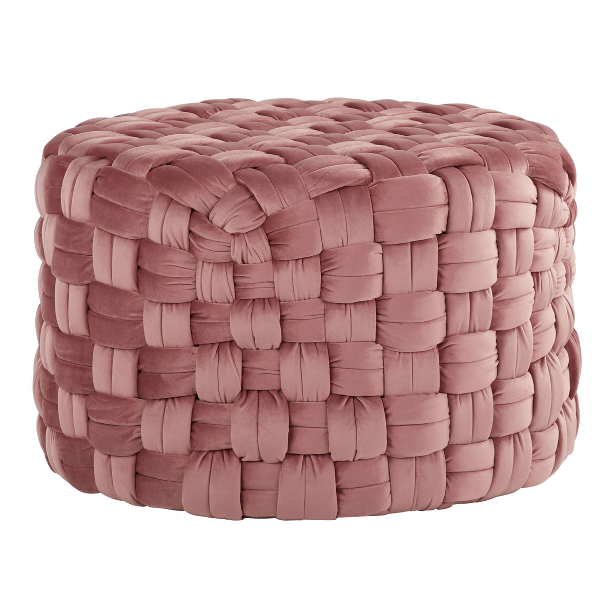 Braided Round Ottoman in dusty rose velvet with chunky braid texture HouseOfZazla accent ottoman on Tampa Home & Garden Store