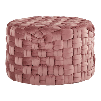 Braided Round Ottoman in dusty rose velvet with chunky braid texture HouseOfZazla accent ottoman on Tampa Home & Garden Store