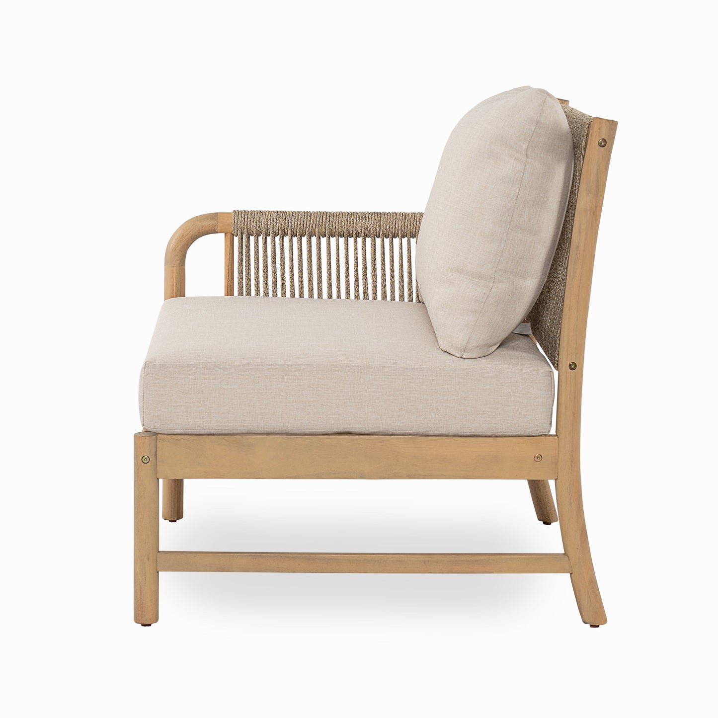 Casper Outdoor 6-Seater Sofa beige cushions with woven rope backrest and natural wood frame on Tampa Home & Garden Store