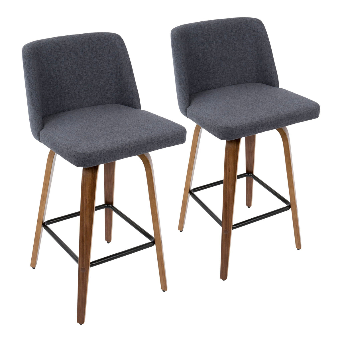 Toriano counter stools set of 2, fixed-height, dark gray fabric with wood legs and footrest on Tampa Home & Garden Store