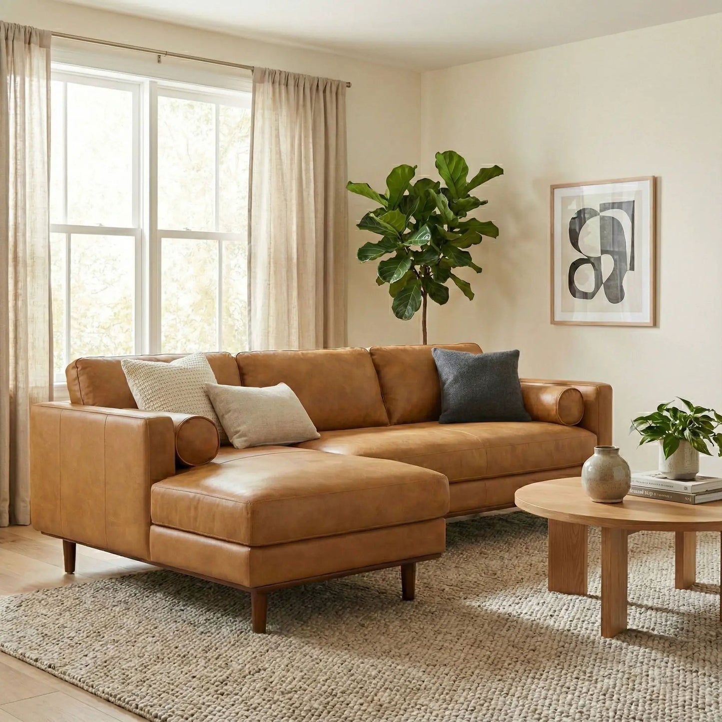 Morrison Upholstered Sectional Sofa tan leather, stationary by Unique Piece Furniture on Tampa Home & Garden Store