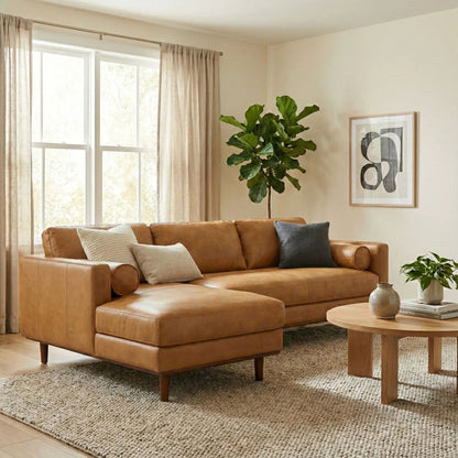 Morrison Upholstered Sectional Sofa tan leather, stationary by Unique Piece Furniture on Tampa Home & Garden Store