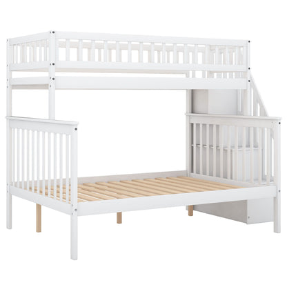 White bunk bed with staircase by HouseOfZazla, dual bunks with slatted frames and guardrails on Tampa Home & Garden Store
