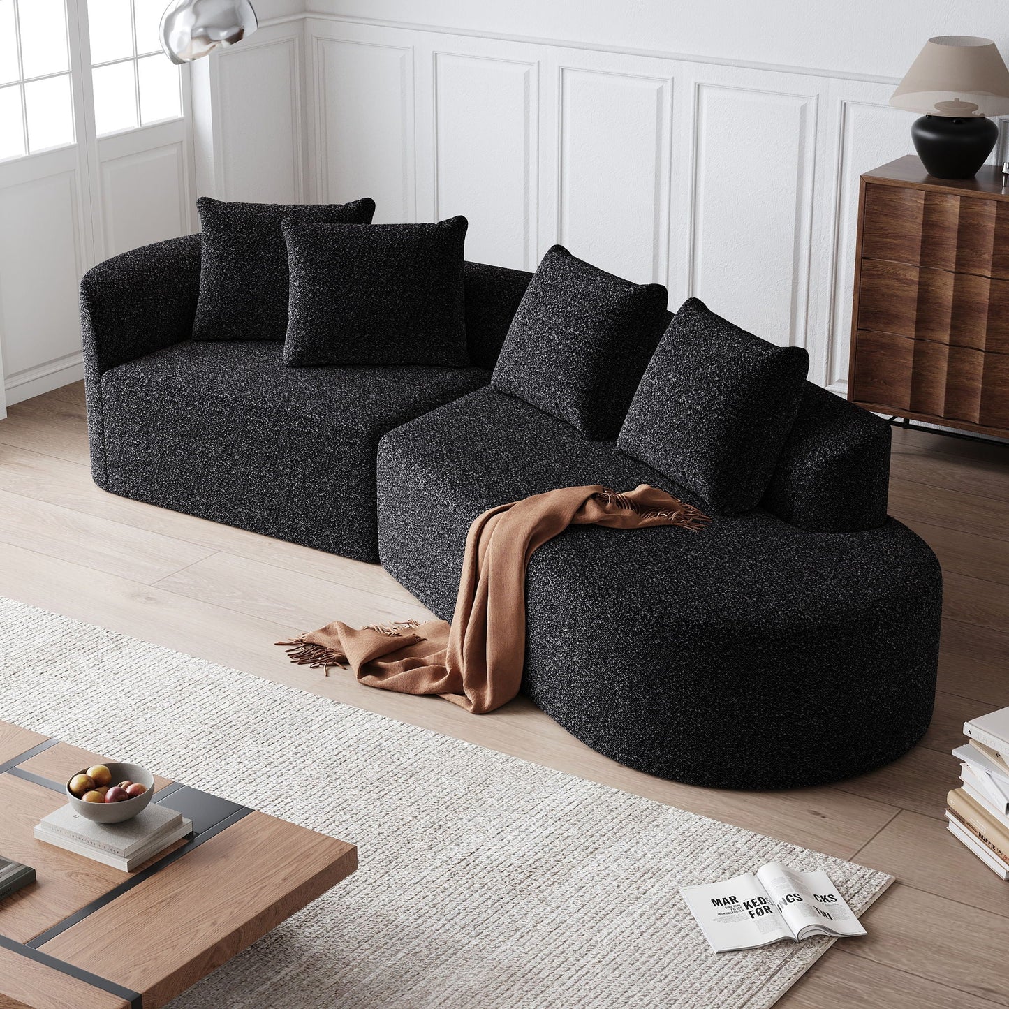 Chenille Sectional Sofa and Soft Throw Pillows