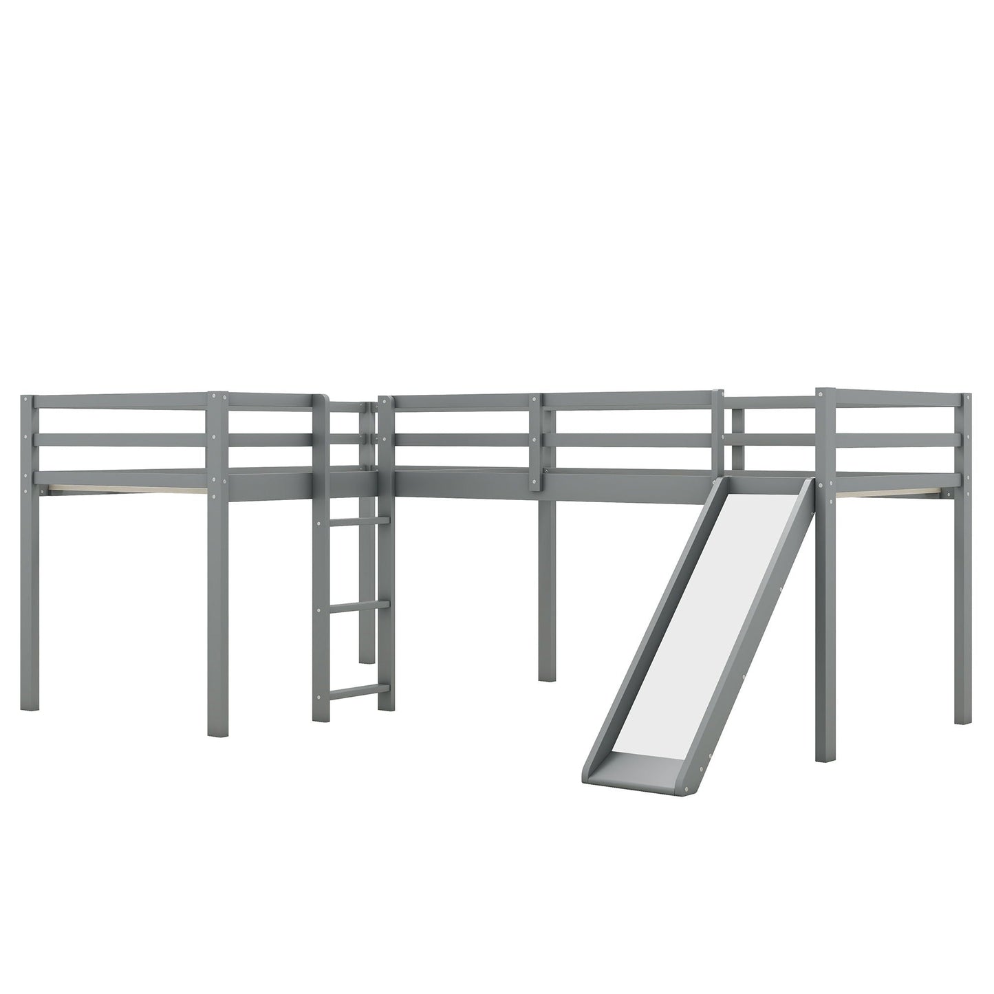 L Shaped Loft Bed with Ladder and Slide gray metal frame by HouseOfZazla on Tampa Home & Garden Store