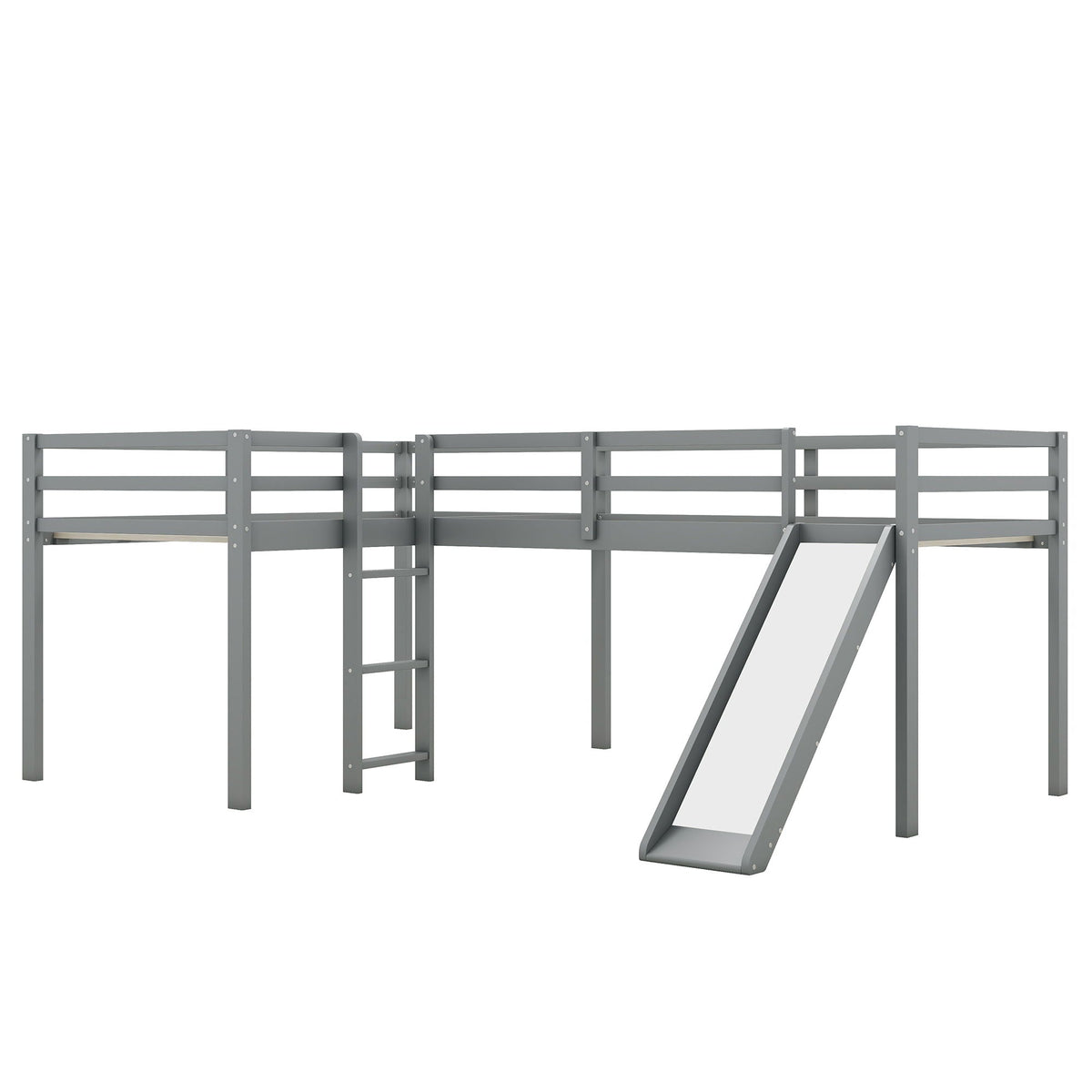 L Shaped Loft Bed with Ladder and Slide gray metal frame by HouseOfZazla on Tampa Home & Garden Store