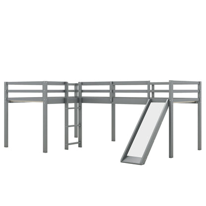 L Shaped Loft Bed with Ladder and Slide gray metal frame by HouseOfZazla on Tampa Home & Garden Store