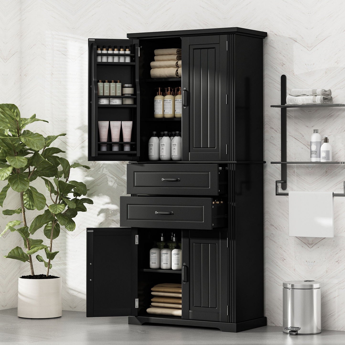 Multi functional storage cabinet by HouseOfZazla adjustable shelves and 2 drawers black finish on Tampa Home & Garden Store