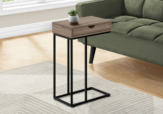 C-Shaped Accent Table with wood veneer top and drawer, black metal legs Unique Piece Furniture on Tampa Home & Garden Store