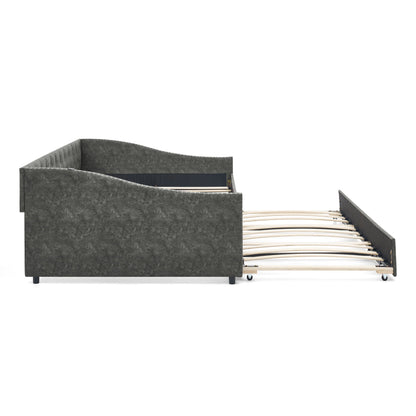 Upholstered gray daybed with pull-out trundle on casters, HouseOfZazla trundle bed frame on Tampa Home & Garden Store