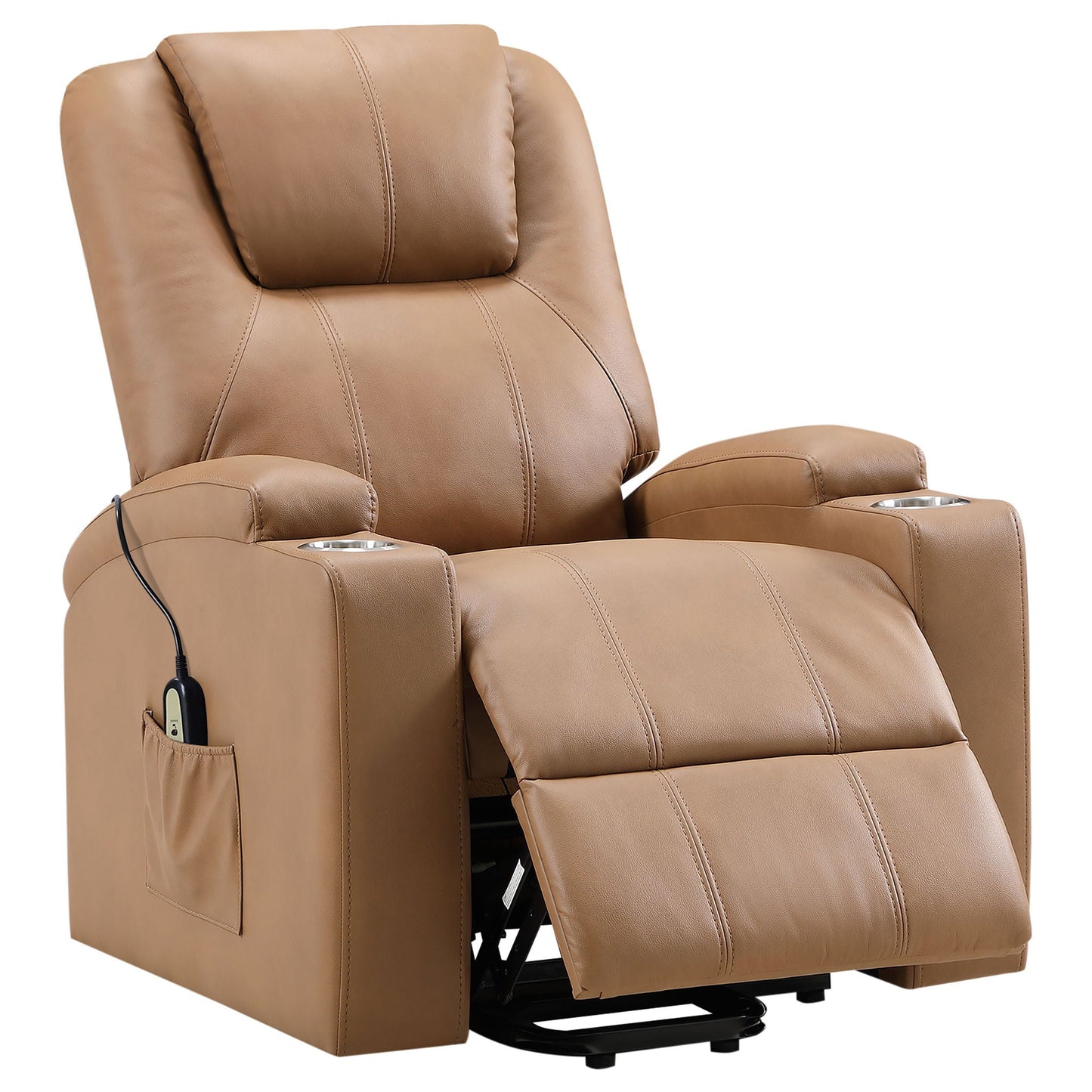 Macklin Power Lift Massage Recliner with Heat and Dual Cupholders tan leather HouseOfZazla on Tampa Home & Garden Store
