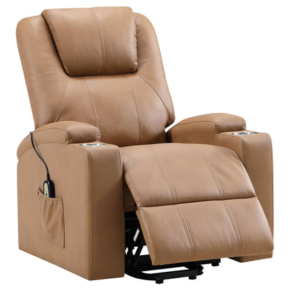 Macklin Power Lift Massage Recliner with Heat and Dual Cupholders tan leather HouseOfZazla on Tampa Home & Garden Store