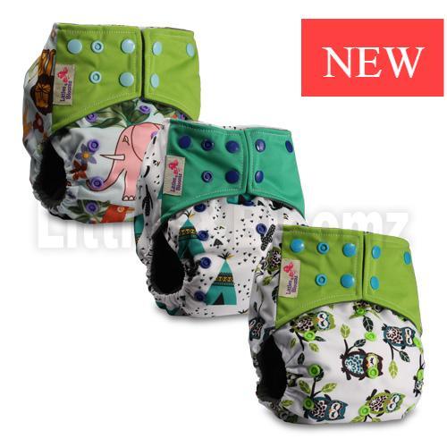 Stevvex cloth pocket nappies set of 3 with green teal prints, washable baby diapers on Tampa Home & Garden Store