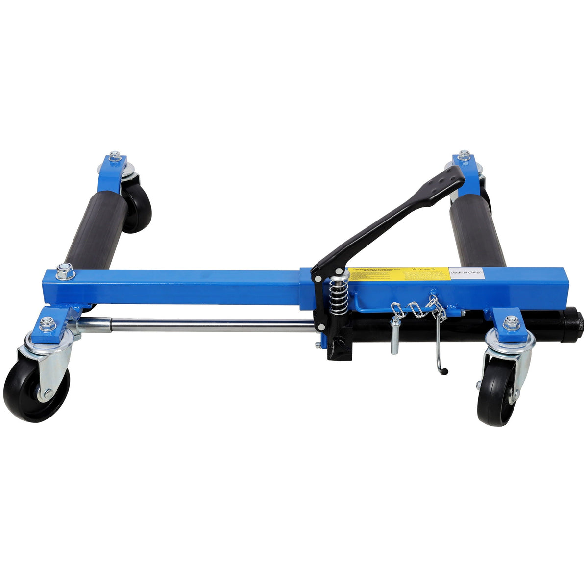 Hydraulic Car Wheel Dolly set of 2 with blue frame, black wheels and foot pedal lift on Tampa Home & Garden Store