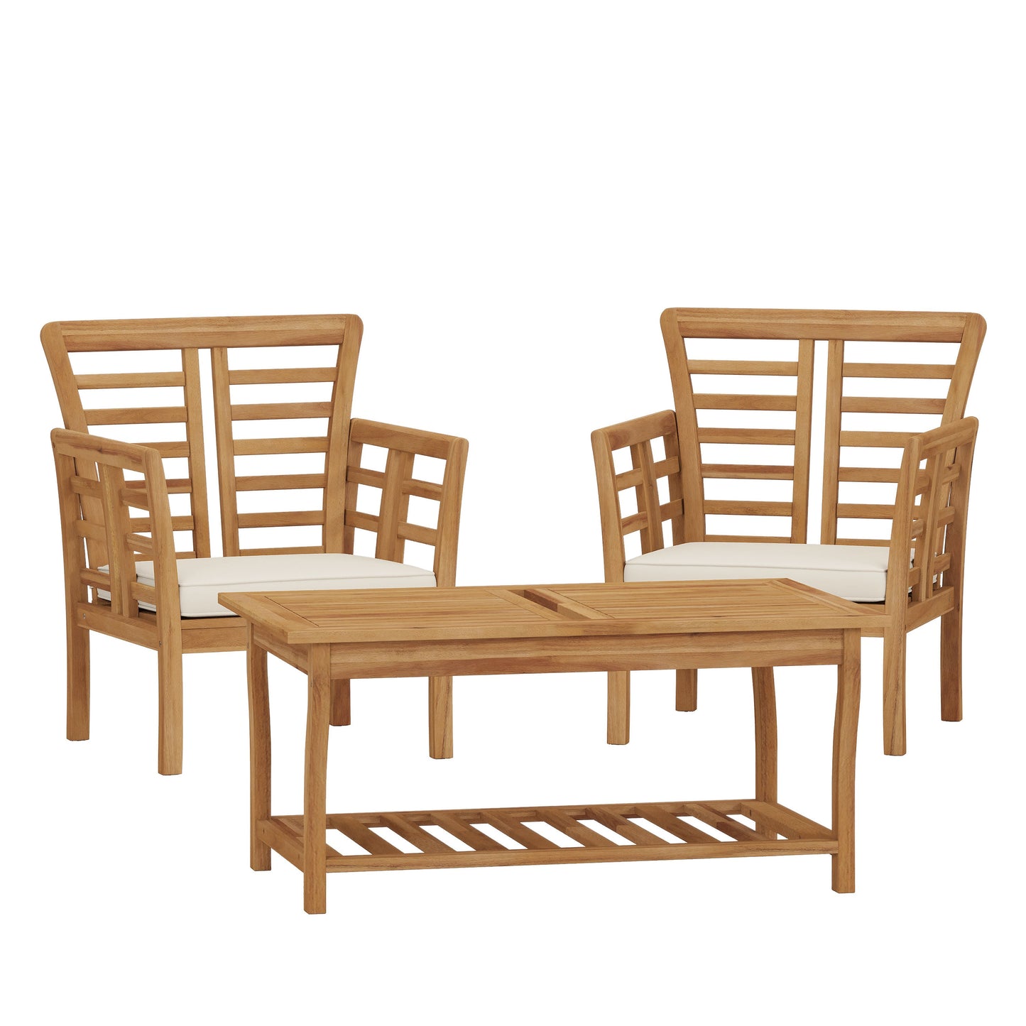Caydon 2 Club Chairs + Table wooden set with white cushions HouseOfZazla on Tampa Home & Garden Store