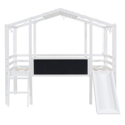 Loft House Bed With Ladder and Slide and Light
