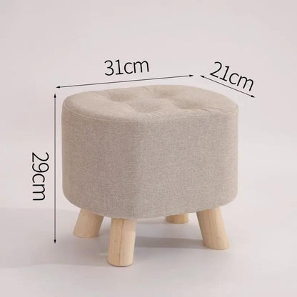 Nordic fabric round ottoman with wood legs, beige fabric, 29 cm high, 31 cm dia on Tampa Home & Garden Store