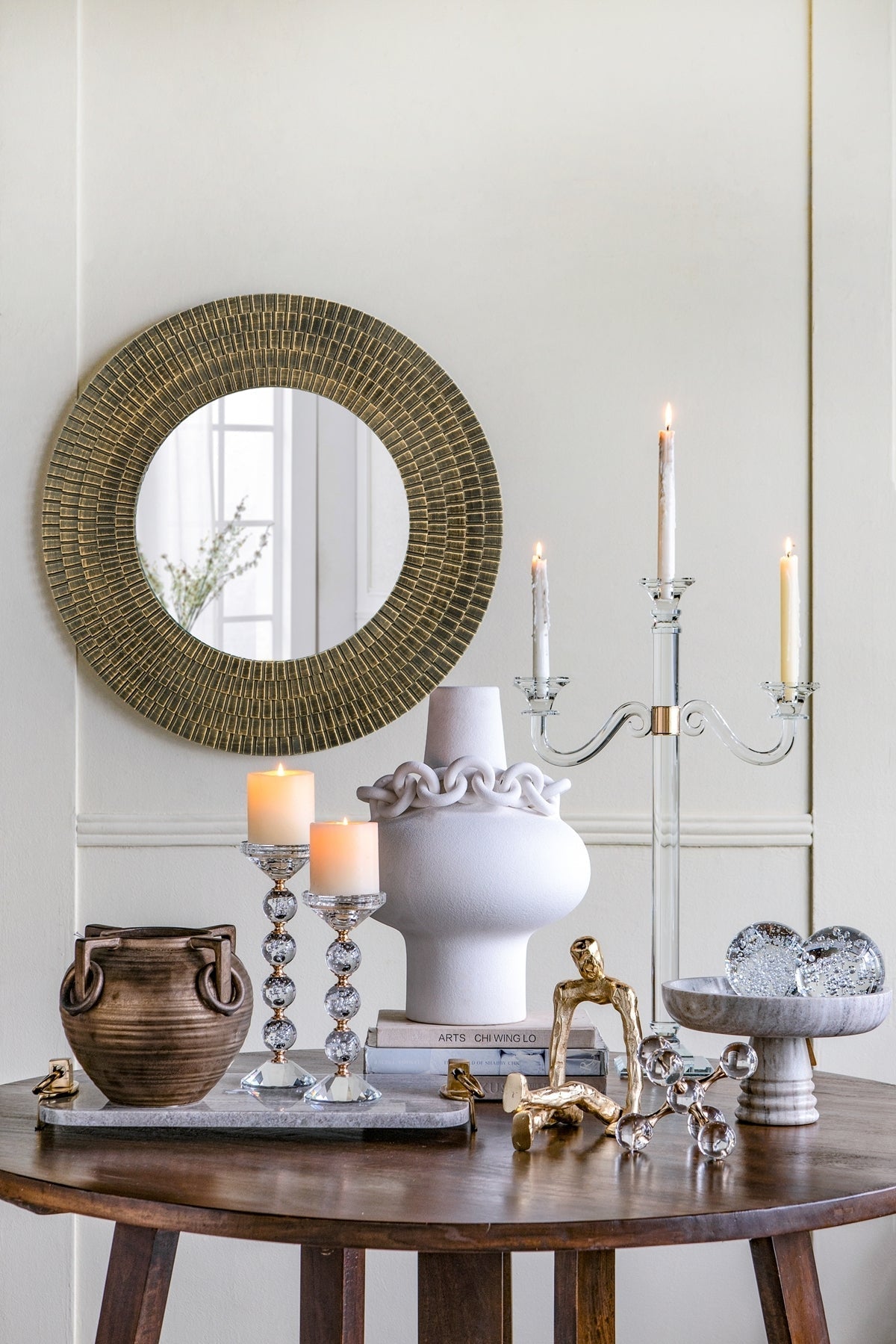Round gold and black woven-textured accent mirror, 29.5 inches, by HouseOfZazla on Tampa Home & Garden Store