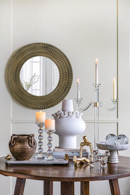 Round gold and black woven-textured accent mirror, 29.5 inches, by HouseOfZazla on Tampa Home & Garden Store
